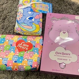 NEW Care Bears Colorful Set SHARE BEAR mirror cosmetic bag + 2pack of hand towel